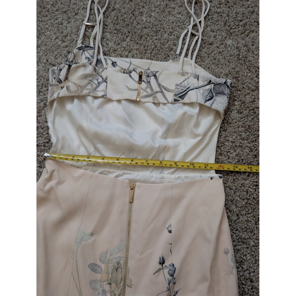 Karen Millen Floral Pencil Midi Dress Peach Cream Cutout Back Gold Zip Womens 2 - Picture 6 of 7